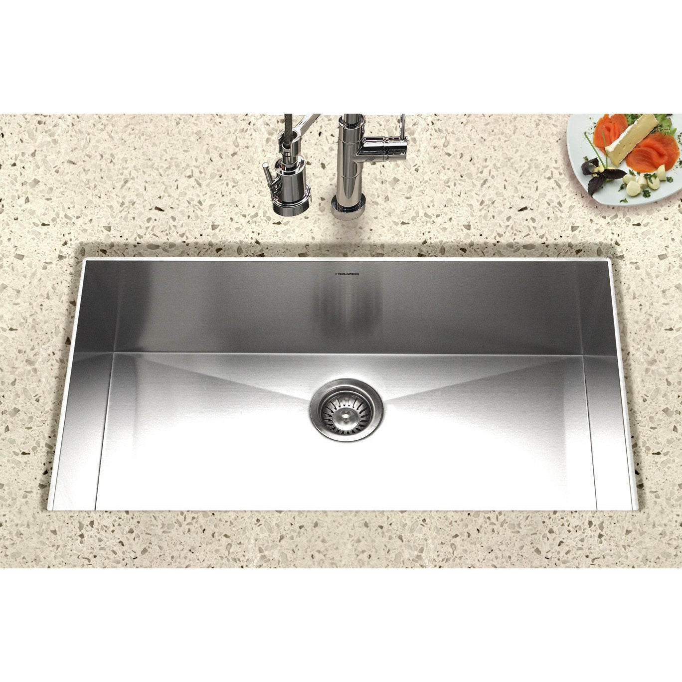 Houzer CTG 3200 Contempo Gourmet Undermount Large Single Bowl Stainless Steel Kitchen Sink - Perfect for Modern Farmhouse & Chef Style Kitchens