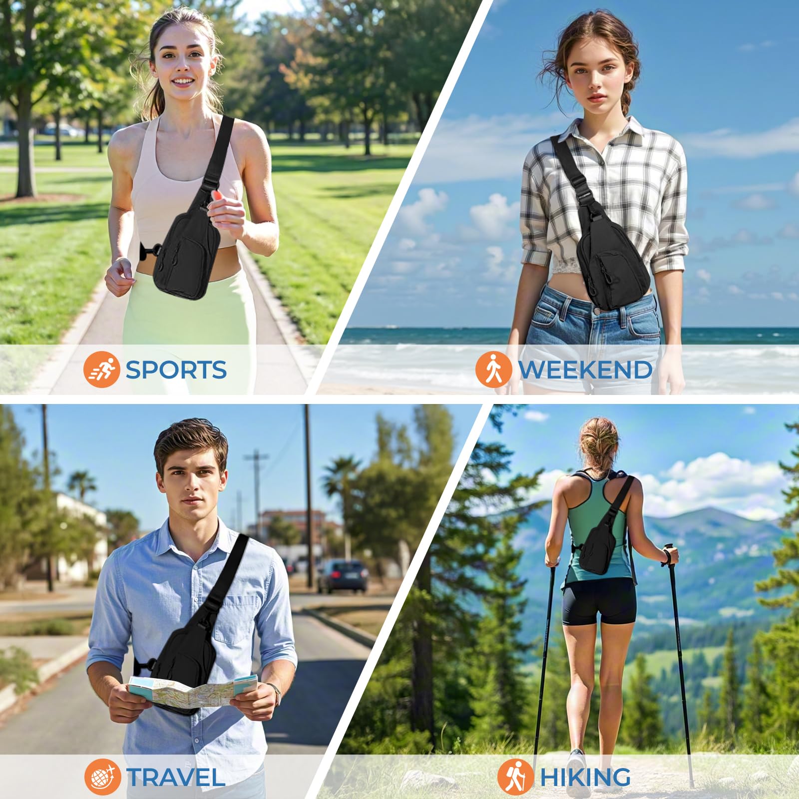 FREE ROCK Mini Crossbody Sling Bag - Nylon Hiking Backpack for Women & Men (Black) - Perfect for Outdoor Adventures & Travel