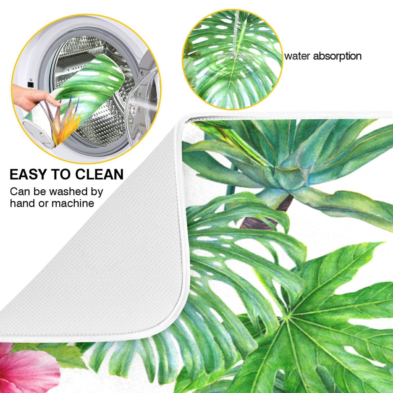 Floral Dish Drying Mat - Absorbent Microfiber Kitchen Counter Mat (18x24 Inches) - Washable & Quick-Drying Dish Rack Pad for Plates, Cups & Utensils - Perfect for Countertop, Sink Side & Dish Drainer Areas