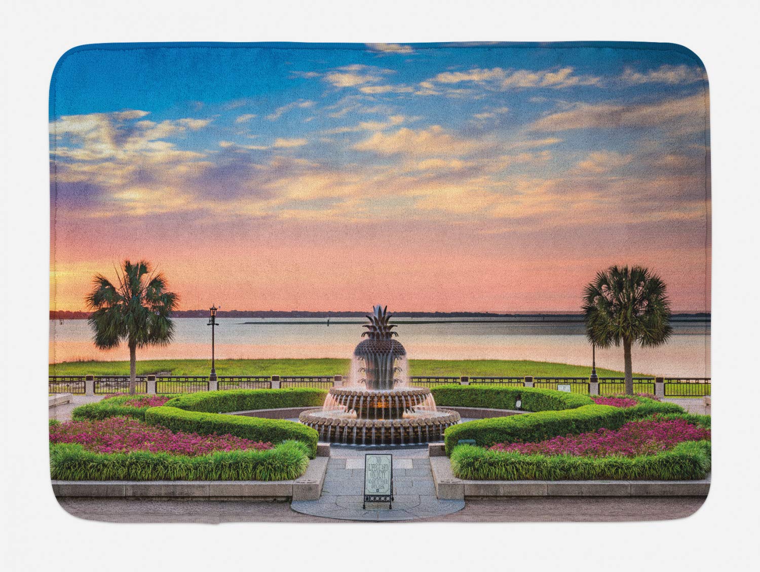 Ambesonne Charleston Bath Mat - Non-Slip Plush Bathroom Rug with Coastal Beach Scenery, 30.2