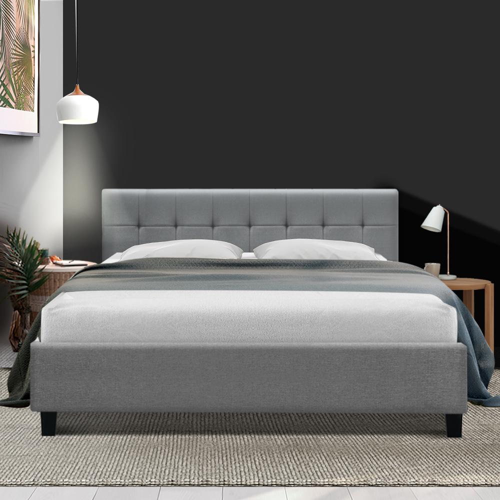 Agnes Bed Grey & Normay Pillow Top Mattress - Medium Firm Queen Size | Premium Comfort for Side & Back Sleepers | Perfect for Guest Rooms & Master Bedrooms