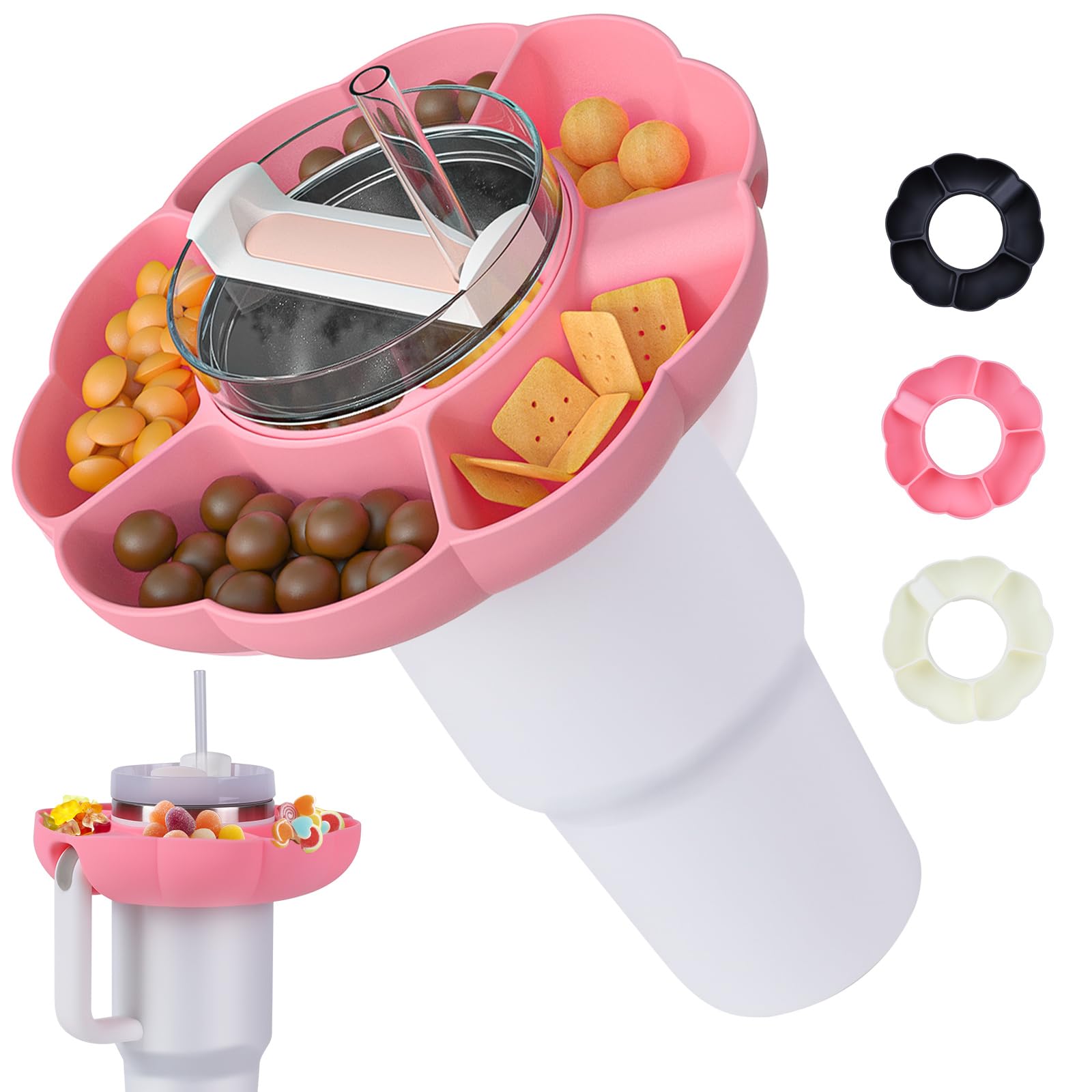 Stanley 40 oz Tumbler Snack Bowl with Handle - Reusable Snack Tray Accessory for Stanley Cup 40 oz - Pink Snack Ring for On-the-Go Eating, Camping, Road Trips & Outdoor Adventures