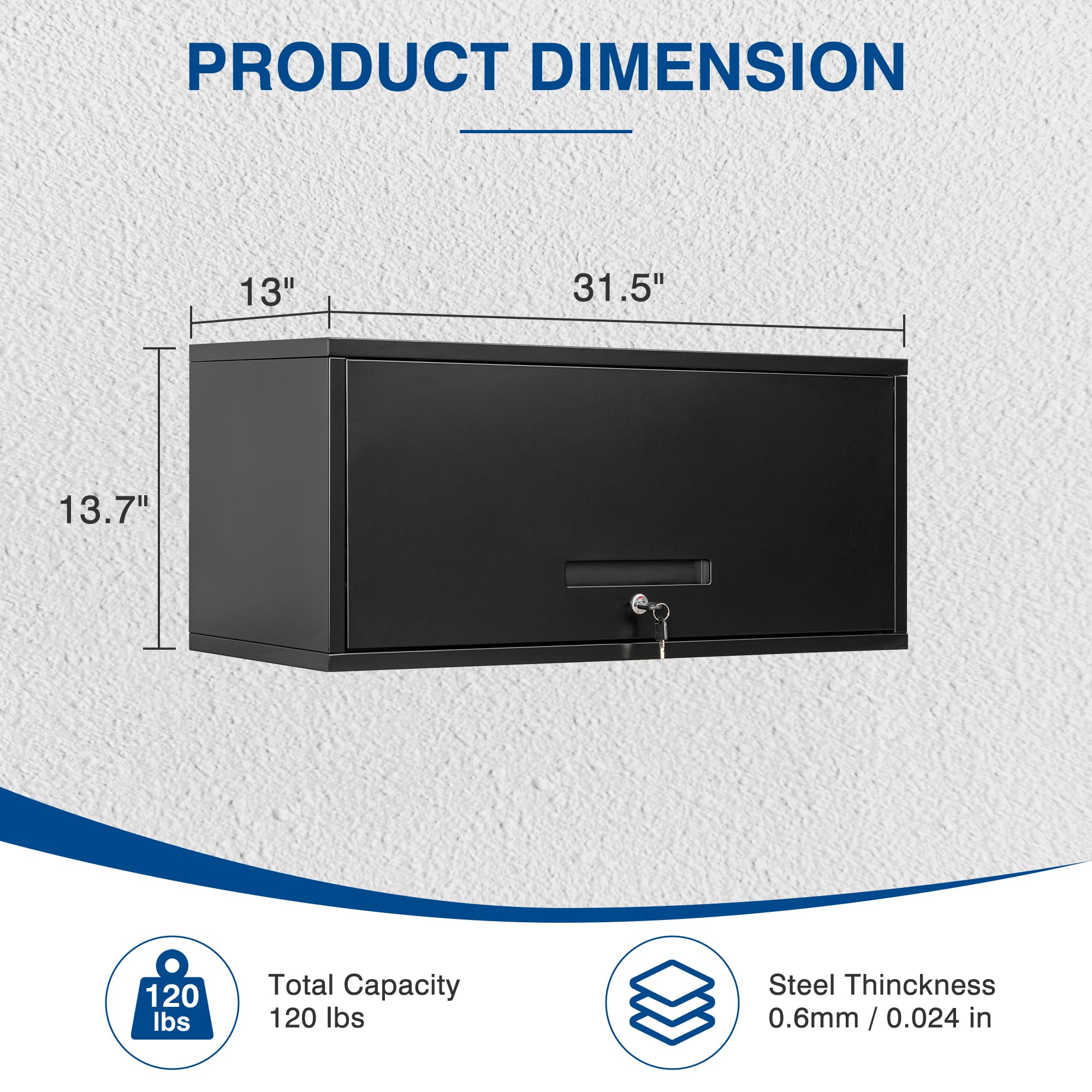 Black Metal Wall Mounted Storage Cabinet with Locking Door - Heavy Duty Garage, Warehouse & Home Office Storage Solution - Easy Assembly - Perfect for Tools, Supplies & Organization