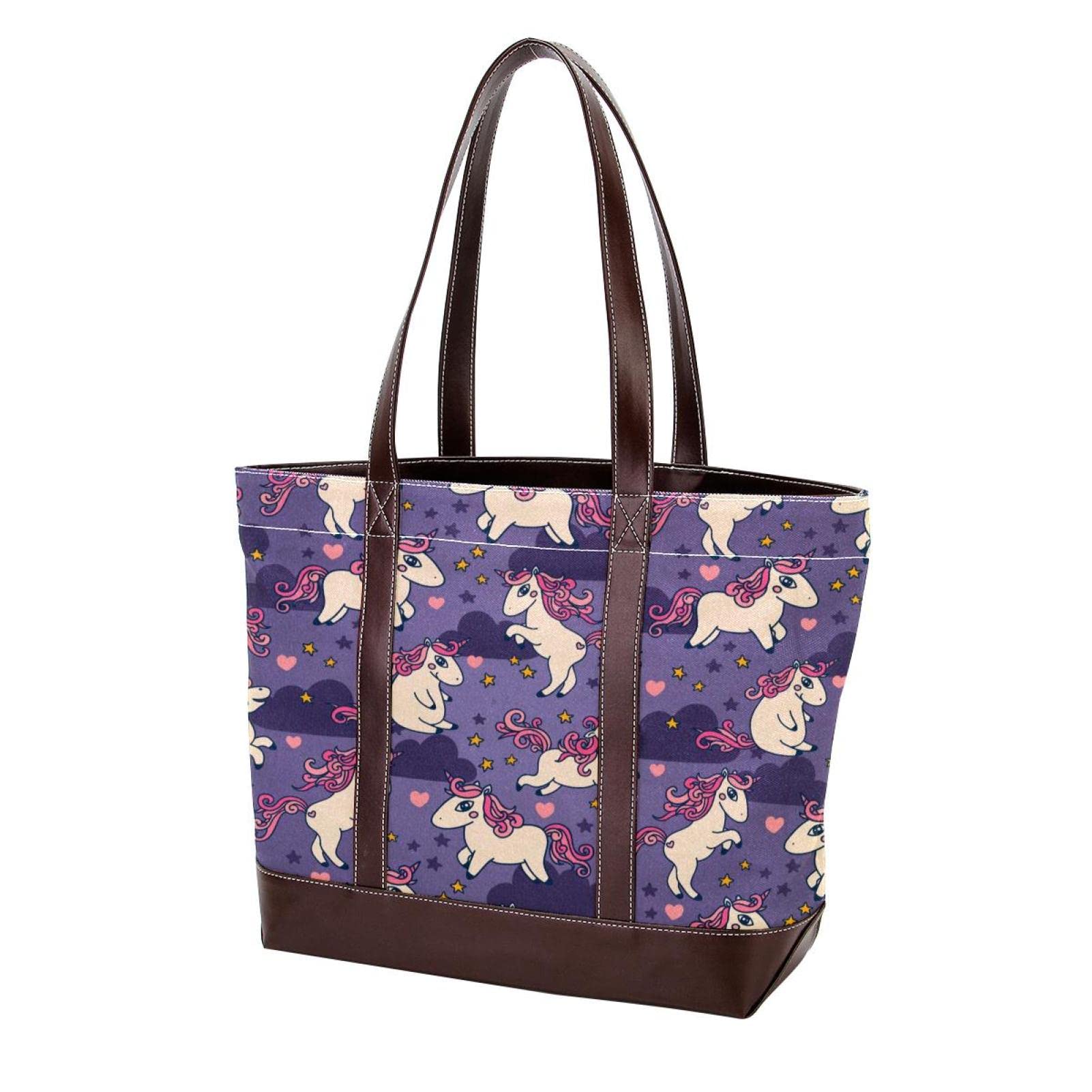 Premium Leather & Canvas Tote Bag for Women - Large Wolf Moon Design Shoulder Satchel Hobo Purse - Perfect for Work, Travel & Everyday Use