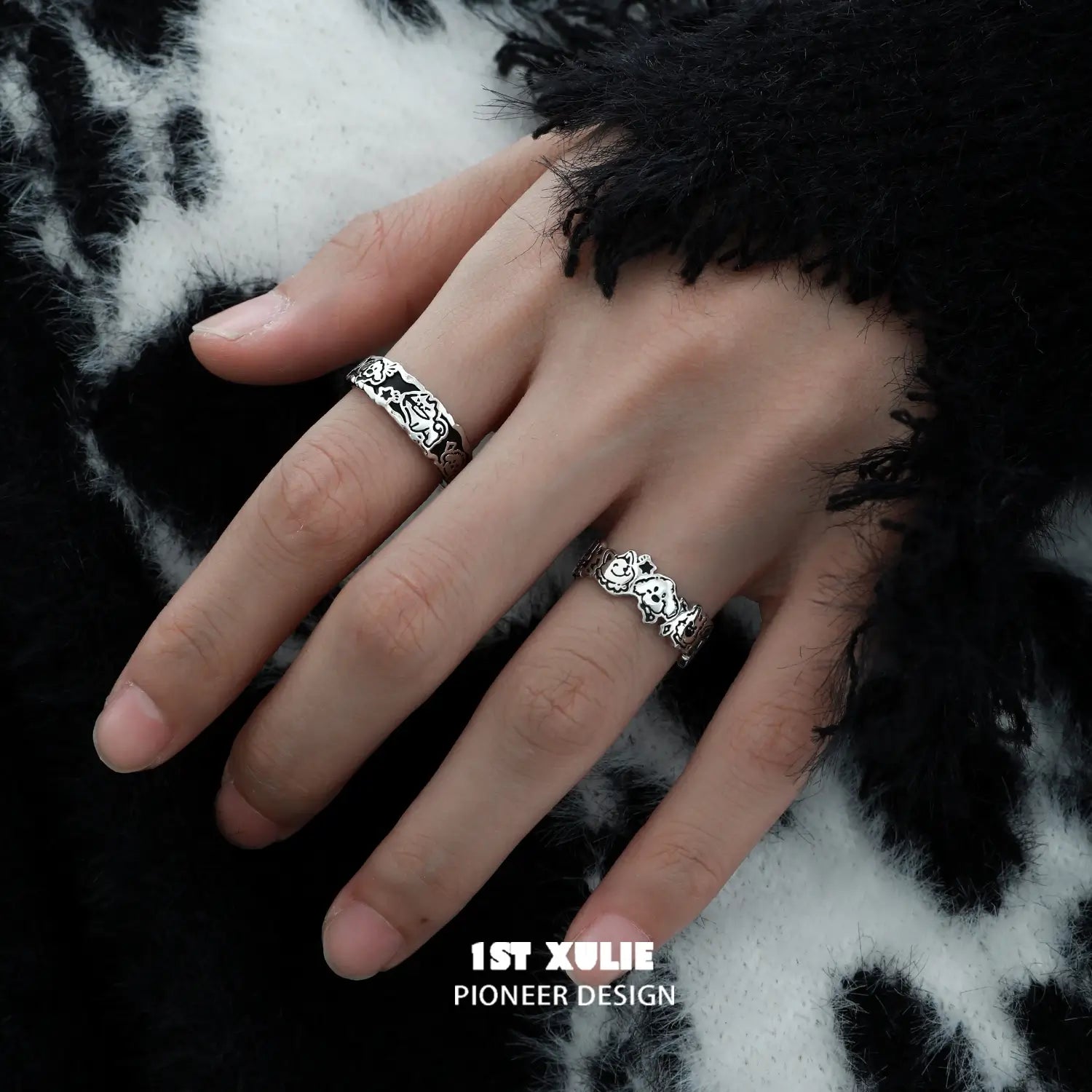 Graffiti Puppy S925 Sterling Silver Happy Dog Ring for Women - Cute Animal Jewelry Gift for Dog Lovers, Perfect for Casual Wear & Everyday Fashion Accessories