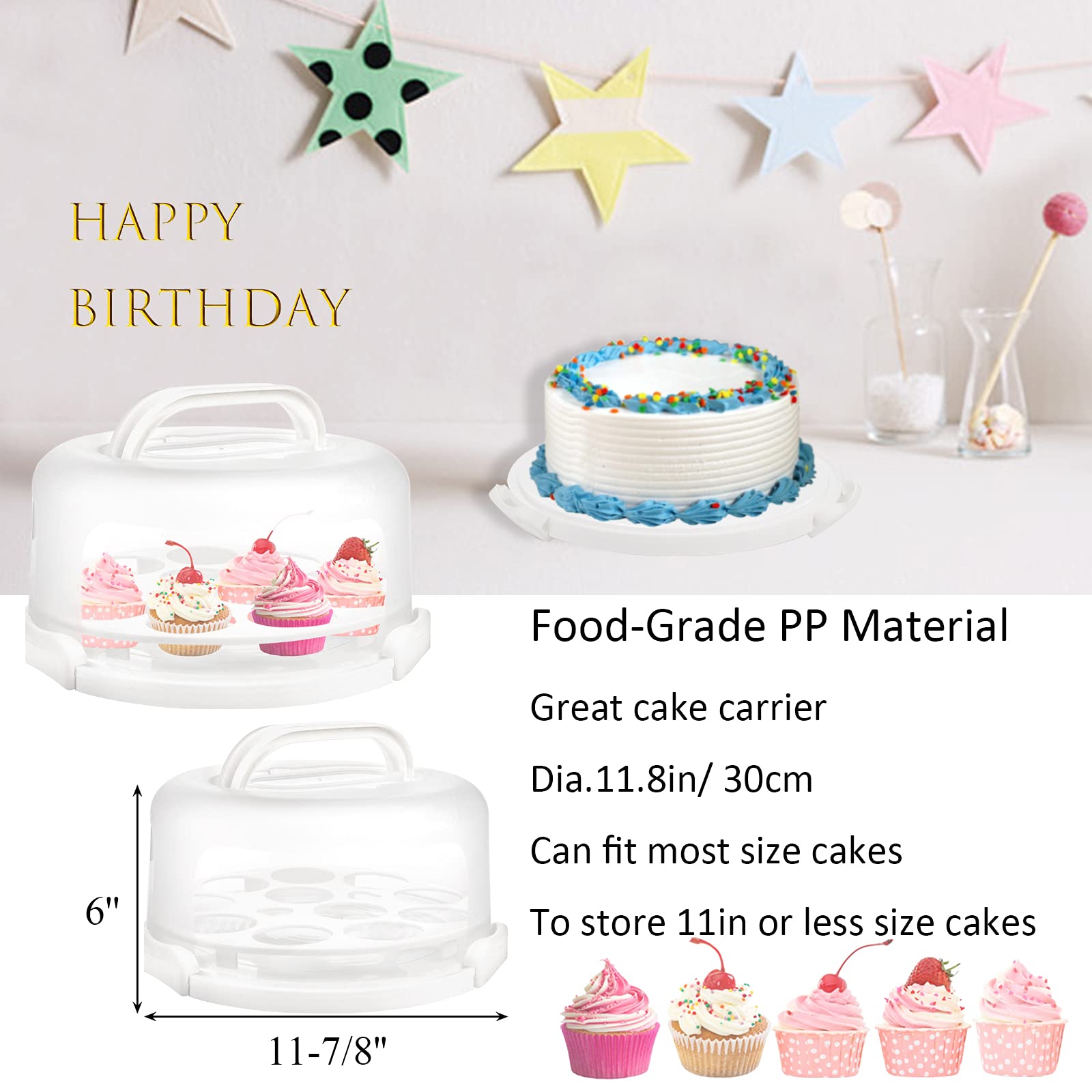 Yesland Collapsible Handle Cake Carrier - 10 Inch Round Plastic Cake Container with Lid for Cakes, Pies, Cookies, Muffins & Fruits - Portable Baking Storage for Parties, Picnics & Home Use