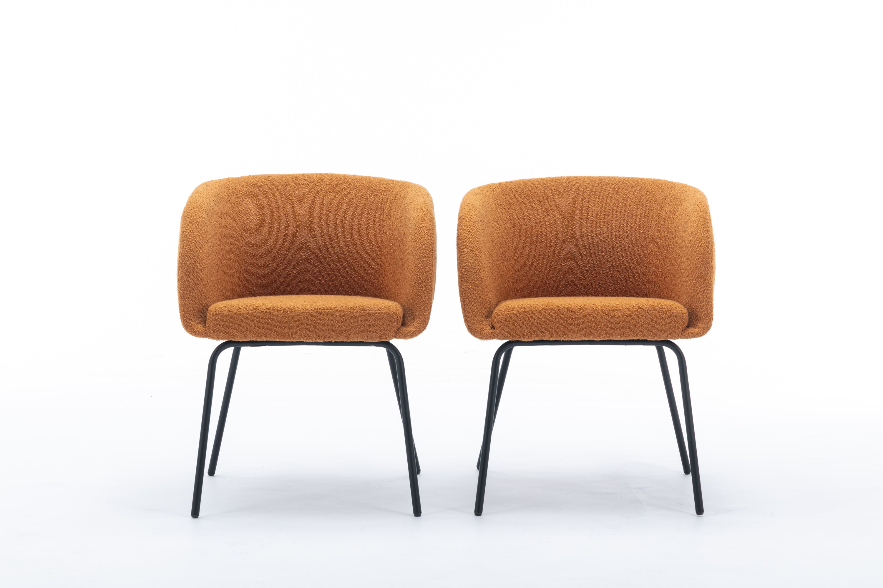 Boucle Fabric Dining Chairs with Black Metal Legs - Set of 2, Modern Ginger Upholstered Side Chairs for Kitchen, Dining Room, and Office