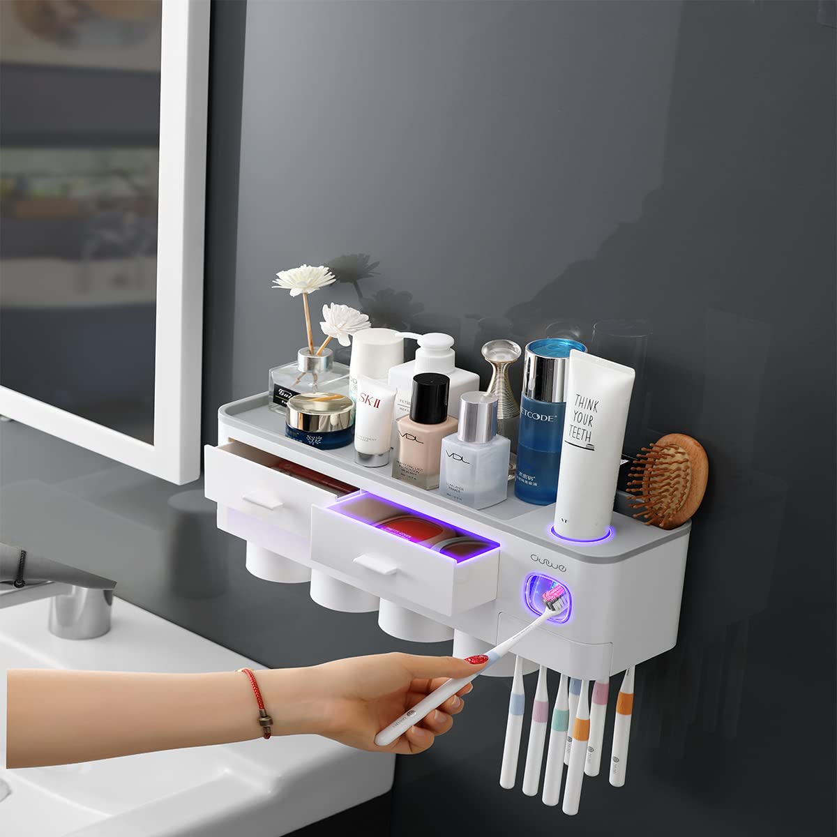 Automatic Electric Toothpaste Squeezer & Wall Mounted Toothbrush Holder Set - Bathroom Organizer Storage Accessories for Kids | Perfect for Small Spaces & Family Bathrooms