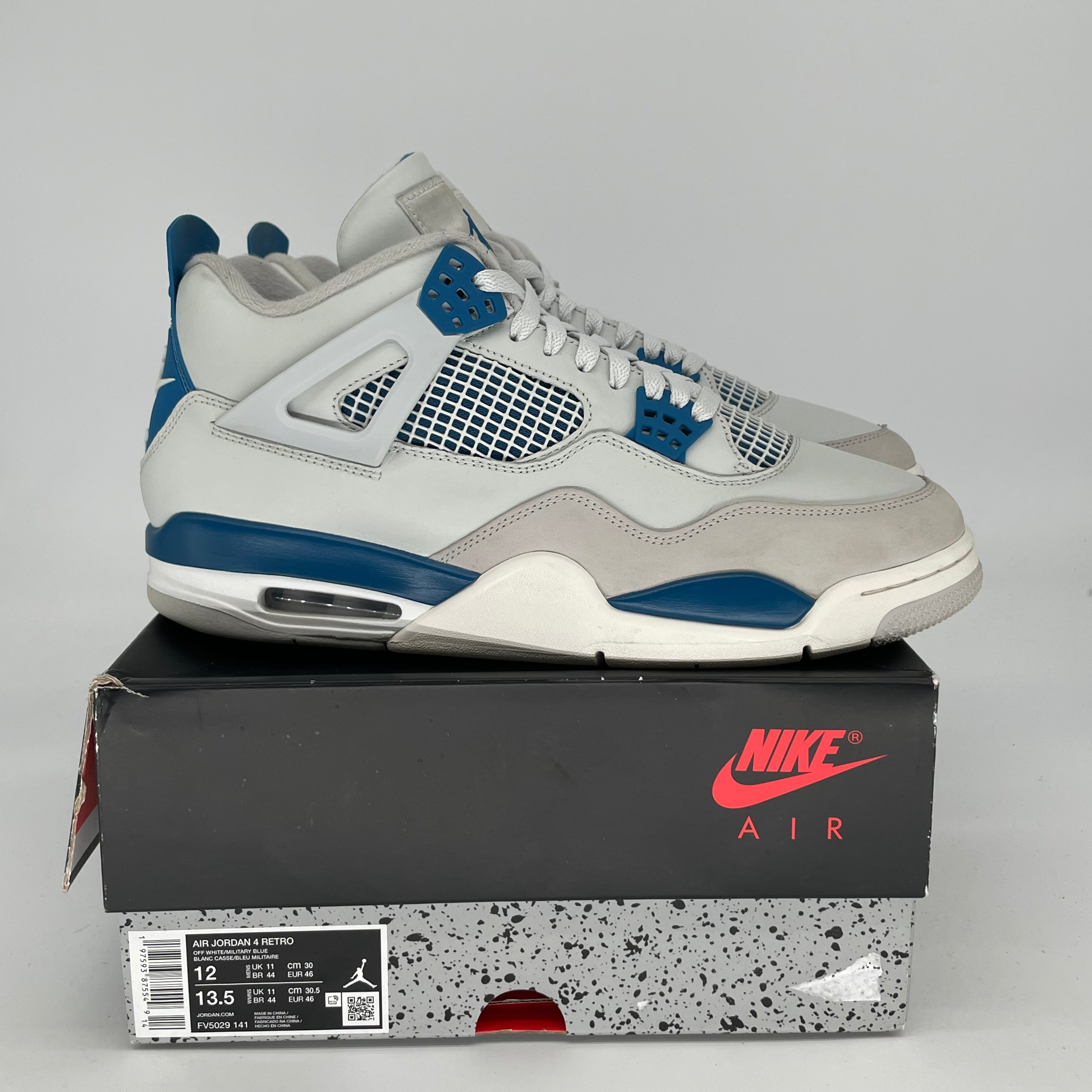 Air Jordan 4 Retro Military Blue Men's Basketball Shoes Size 12 (FV5029-141) - Perfect for Sneaker Collectors & Streetwear Fashion