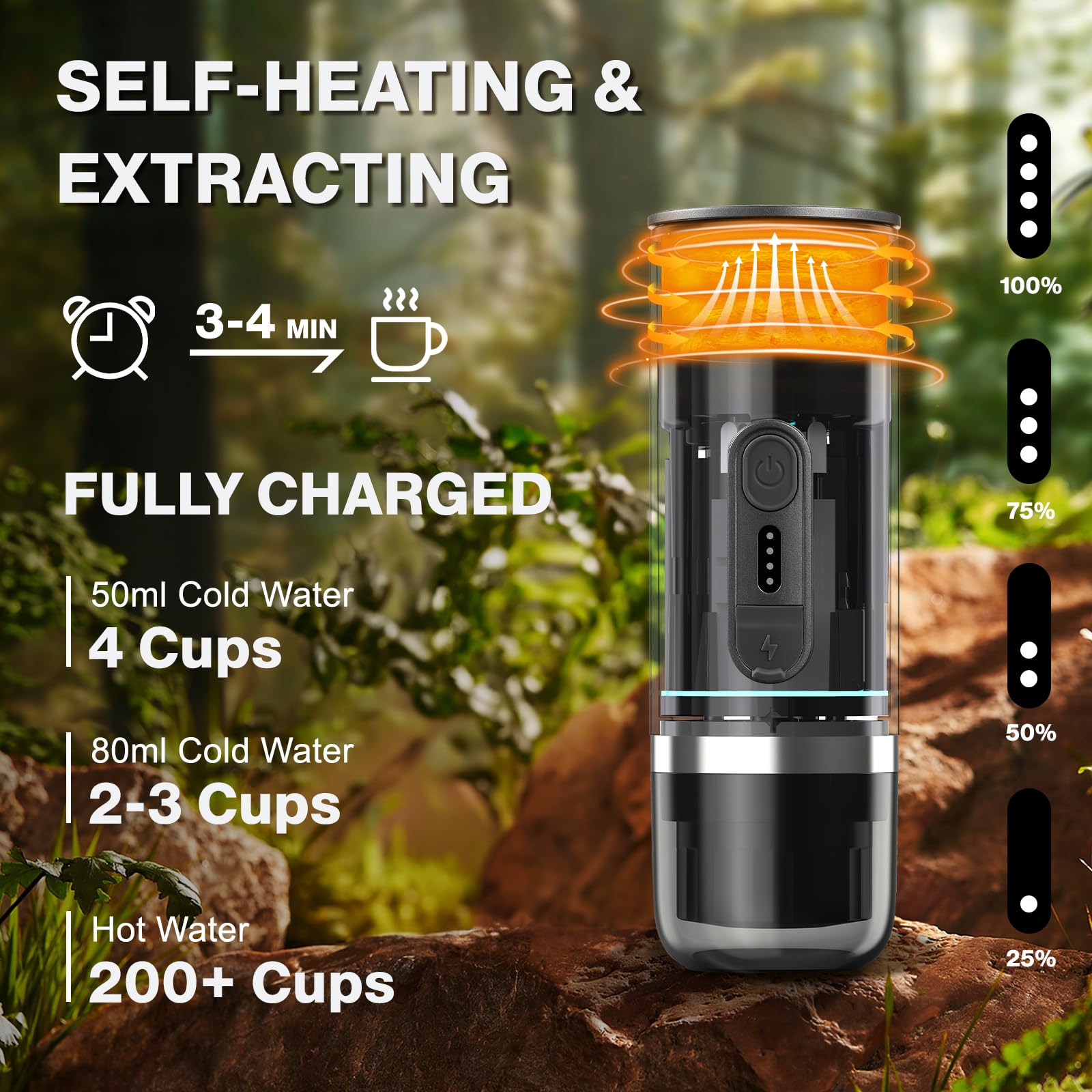 Portable Espresso Maker - Wireless Self-Heating Travel Coffee Machine with 80ml Water Tank, Compatible with Nespresso & Dolce Gusto Ground Coffee - Perfect for Camping, Hiking, Office & Outdoor Adventures (Grey)