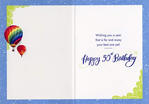 Designer Greetings 3D Hot Air Balloons Lenticular Motion Birthday Card - 50th Birthday Celebration for Him or Her - Perfect for Milestone Birthdays & Special Occasions