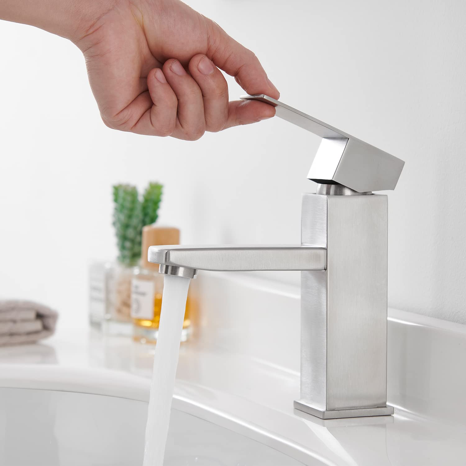 Stainless Steel Single Handle Bathroom Sink Faucet - Brushed Nickel for Vanity & Laundry