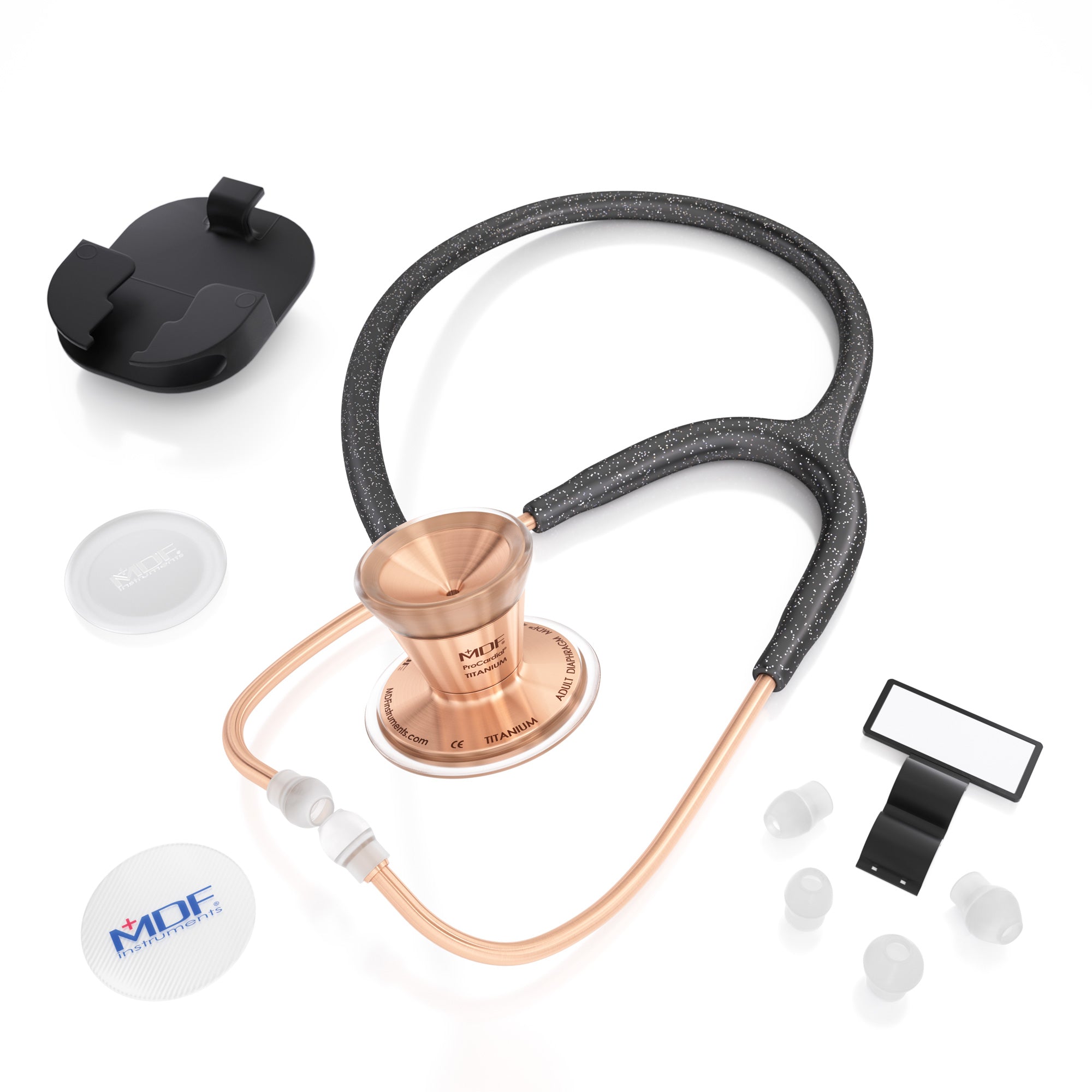 ProCardial® Titanium Cardiology Stethoscope - Black Glitter & Rose Gold Finish | Premium Medical Stethoscope for Doctors, Nurses & Healthcare Professionals | Ideal for Cardiology, ER & Clinical Use