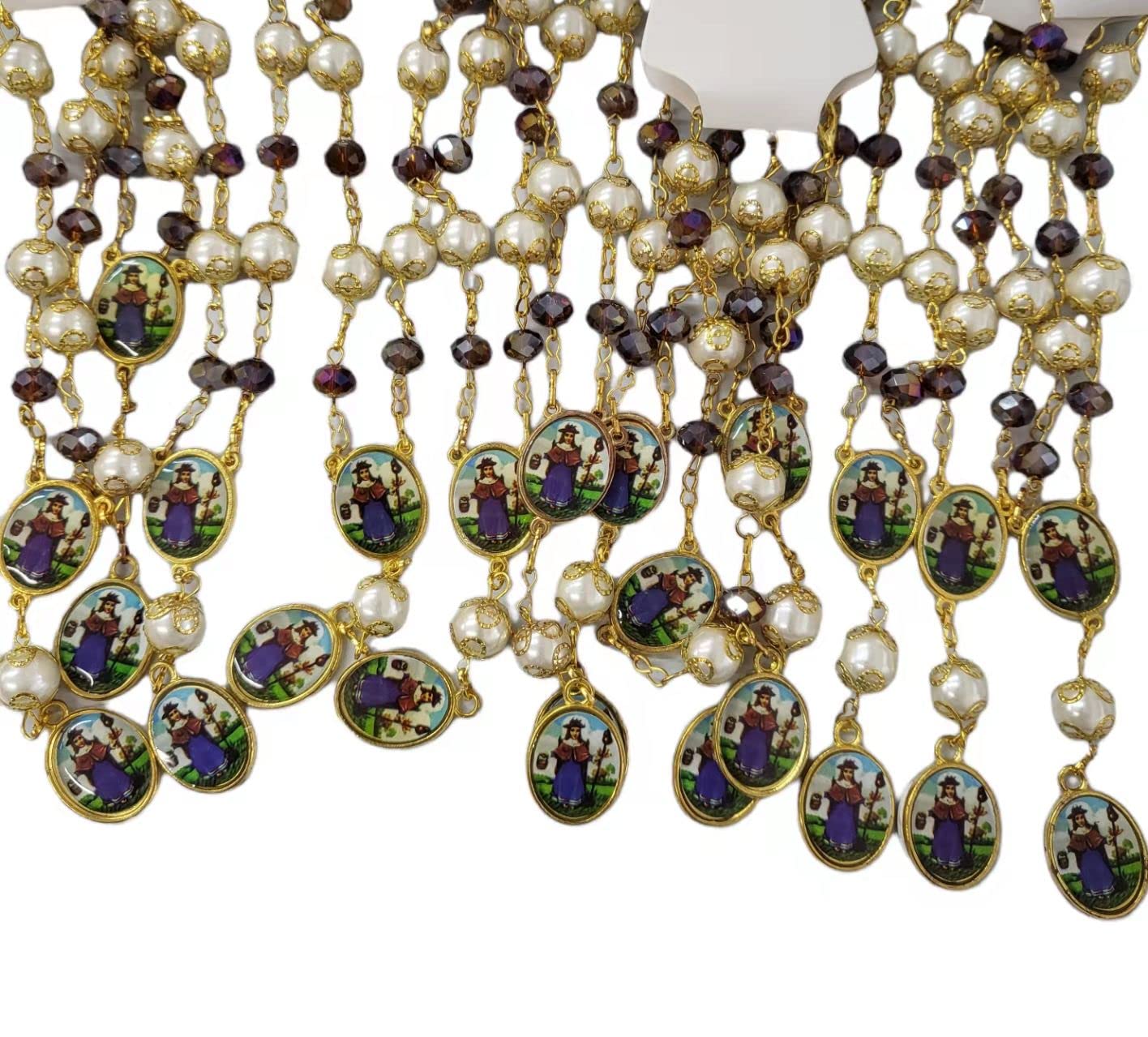 12-Piece Bulk Crystal Santo Niño de Atocha Car Rosary Set with Gift Bag - Religious Gifts for First Communion, Baptism, Baby Shower - Perfect for Car & Home Prayer Decor
