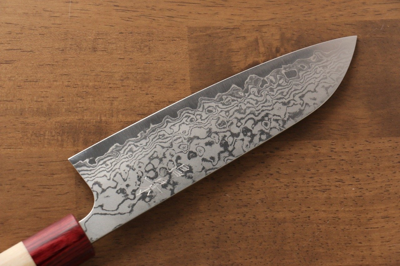 Masakage Kiri VG10 Damascus Santoku Knife 170mm - Japanese Magnolia Wood Handle - Professional Chef Knife for Slicing, Dicing & Chopping Vegetables, Meat & Fish