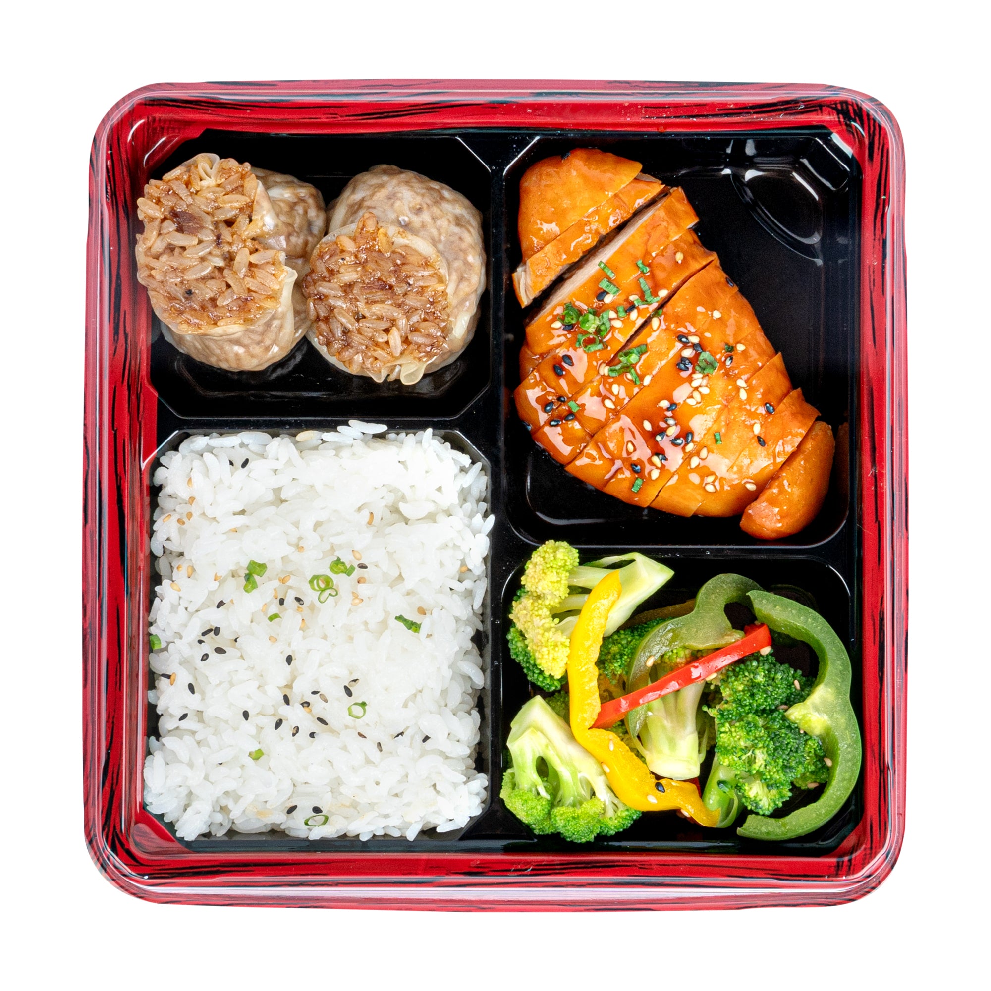 Bento Tek 18 oz Square Red and Black Plastic Bento Box with 4 Compartments | 8.5