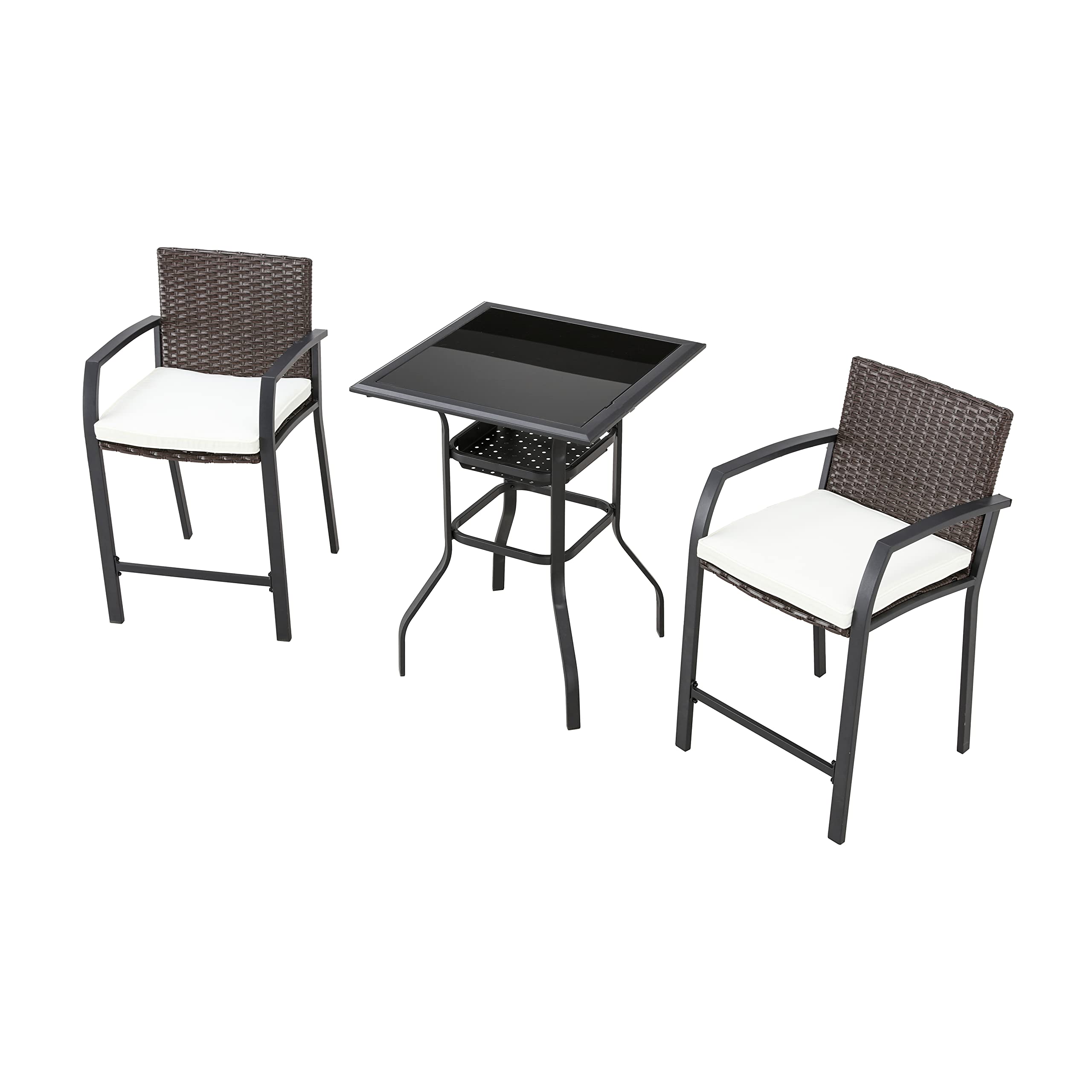 3-Piece Wicker Bar Stool Set with Cushions & Coffee Table - Outdoor Patio Furniture for Garden, Poolside
