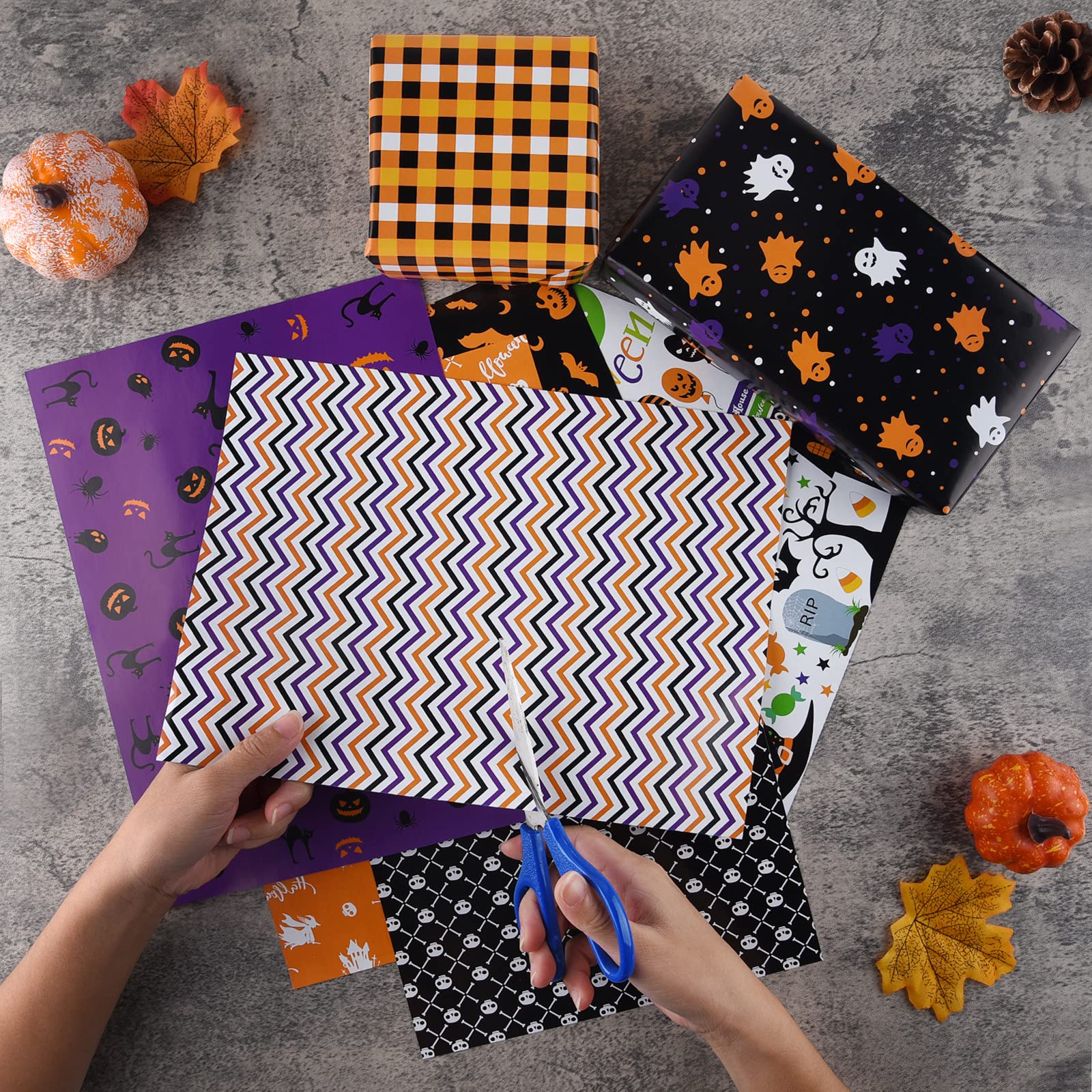 MIAHART 48-Sheet Halloween Pattern Paper Set - A4 Size Decorative Craft Paper for Card Making, Scrapbooking, Origami & DIY Projects - 12 Festive Designs for Halloween Party Decorations, Gift Wrapping & School Crafts