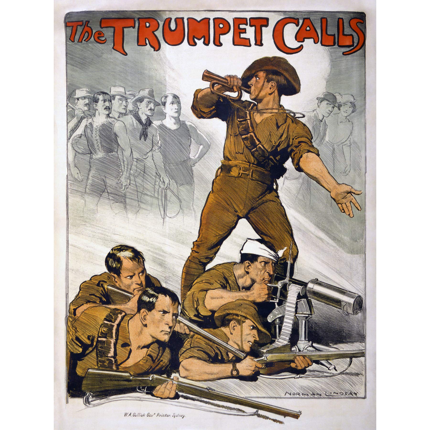 Vintage WWI Australia Recruitment Trumpet Call Wall Art Poster - 18x24 Inch Large Military Print on Thick Paper | Perfect for History Classrooms, War Memorial Displays & Man Cave Decor