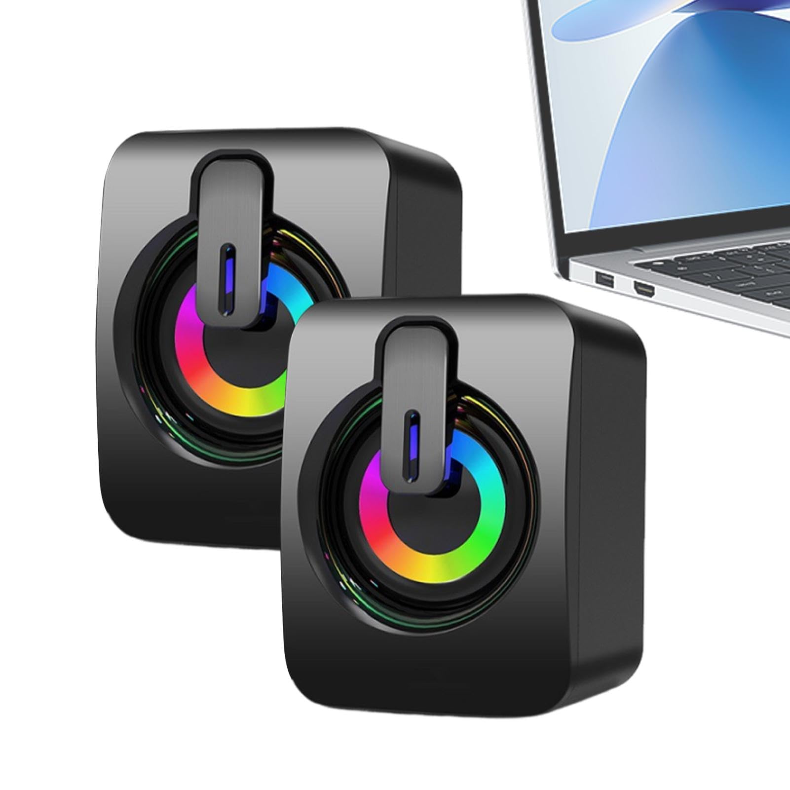 Ghjkldha USB RGB Lighting Computer Speakers - Wired Plug & Play Music Speakers for Dormitory, Gaming, Home Office & Computer Desk Setup