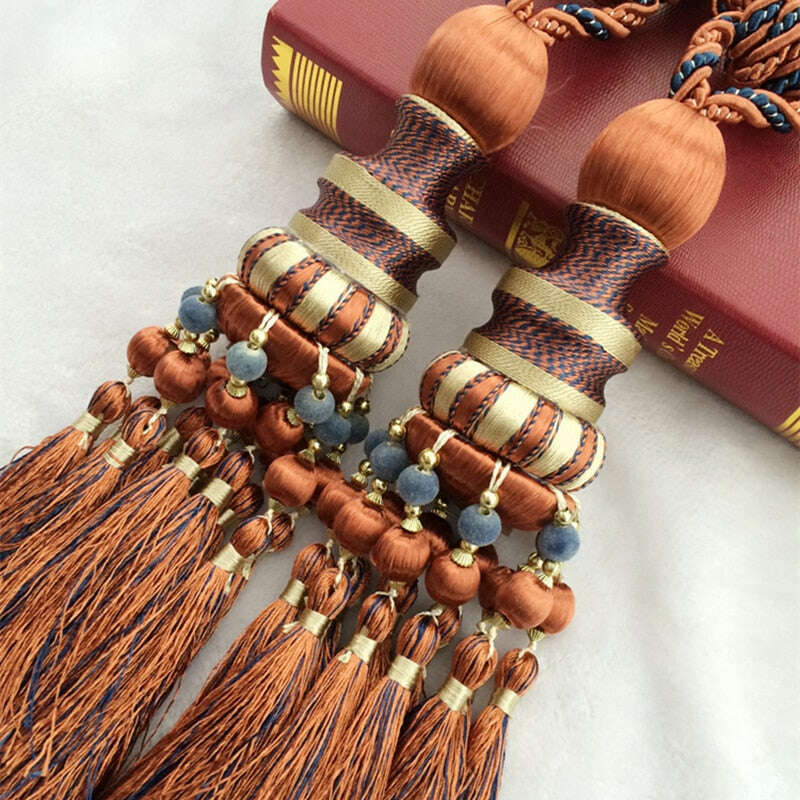 Vintage Wood Bead Ball Tassel Curtain Tieback Holder - Antique Style Home Decor for Windows, Doors, and Bedroom Drapery