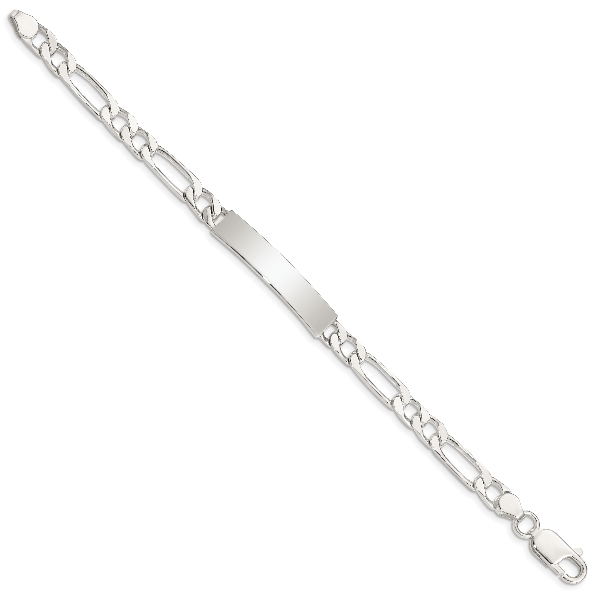 925 Sterling Silver Engraveable Figaro Link Name Bar ID Bracelet - Personalized Jewelry Gift for Women, Men, Couples | Anniversary, Birthday, Wedding, Friendship Keepsake
