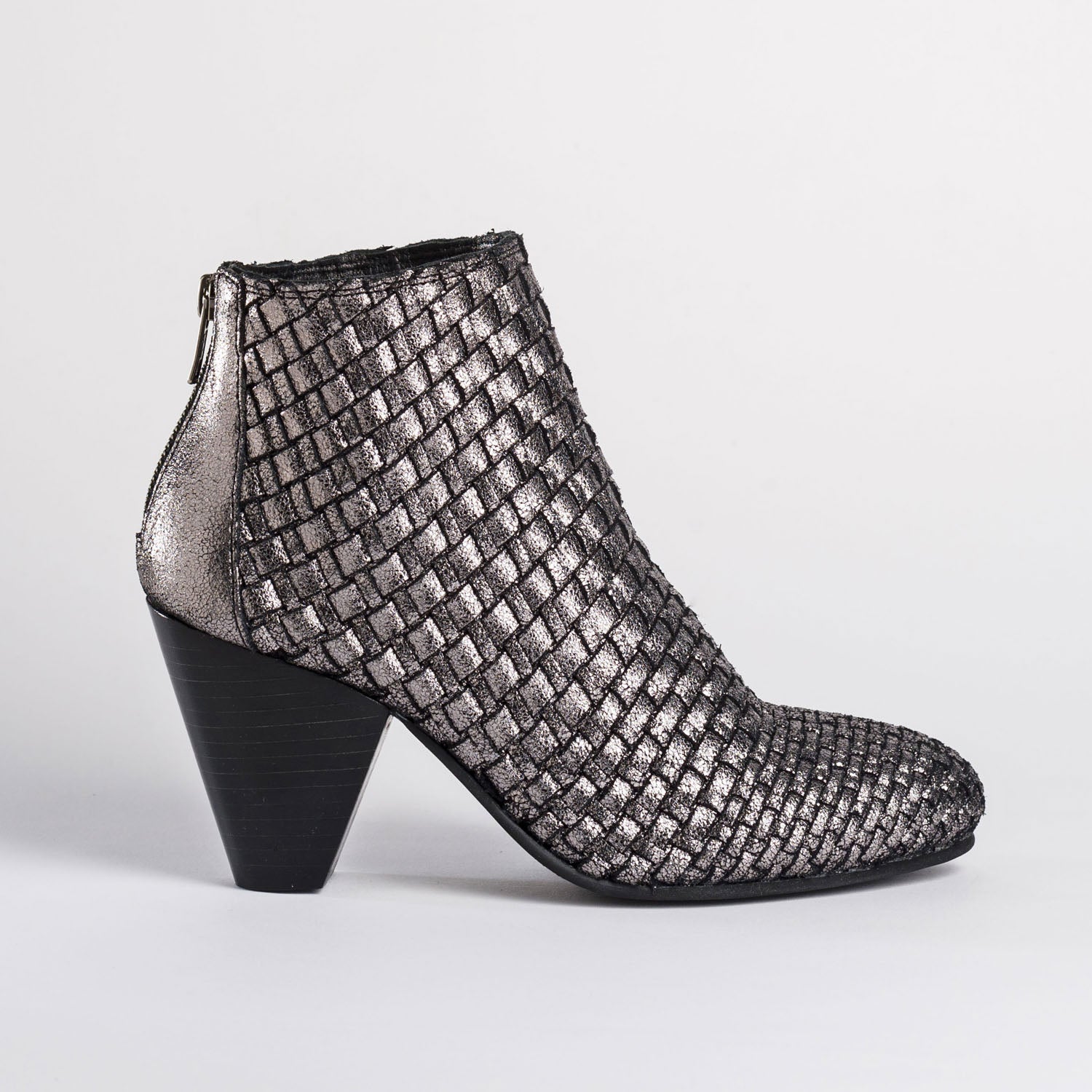REQINS Women's Pewter Woven Leather Ankle Boots - Stylish Chunky Heel Chelsea Booties for Fall & Winter | Perfect for Office, Date Night & Casual Outfits
