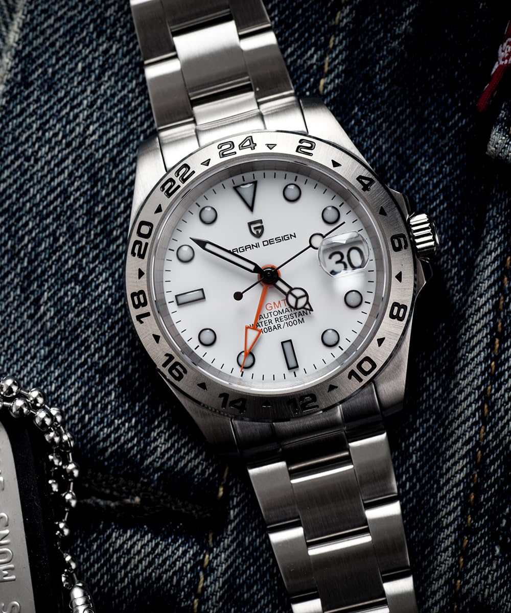 Pagani Design Men's Automatic GMT Wristwatch - Stainless Steel Case with Sapphire Glass - Luxury Mechanical Watch for Business Travel & Outdoor Adventures