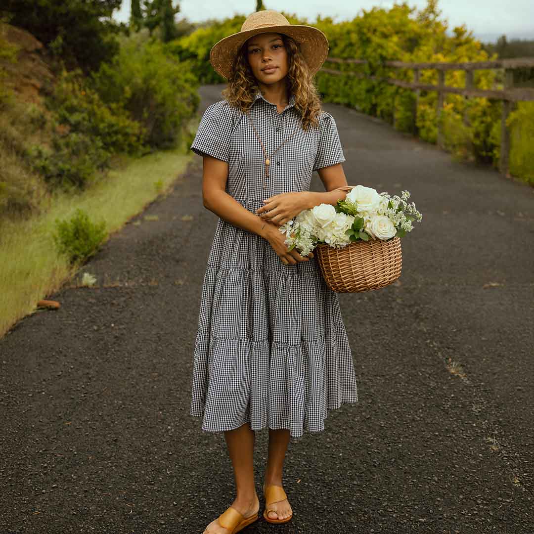 Arroyo Dress in Navy Gingham - Flowy Summer Dress for Women | Perfect for Beach Vacations, Picnics & Casual Outings