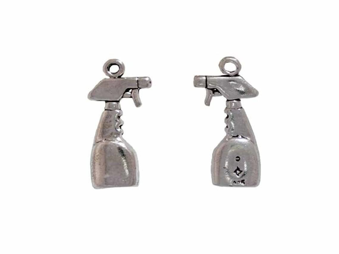 Sterling Silver Spray Bottle Charm - Elegant Jewelry Pendant for DIY Crafting, Household Decor & Gift Giving | Perfect for Necklaces, Bracelets & Keychains