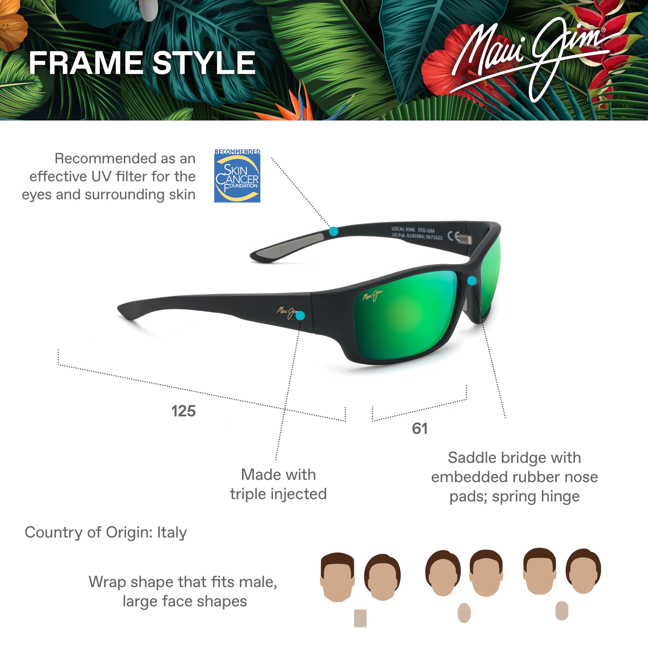Maui Jim Men's Local Kine Polarized Wrap Sunglasses - UV Protection, Lightweight & Durable - Perfect for Driving, Fishing & Outdoor Activities