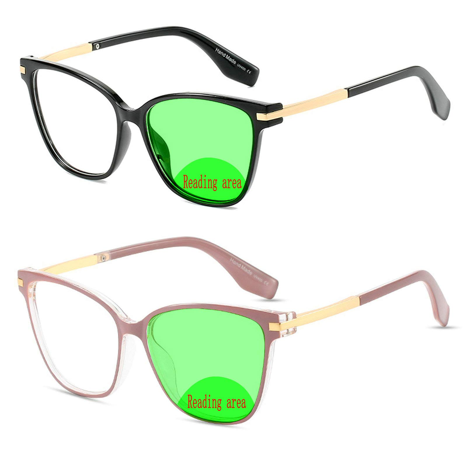 2 Pairs Bifocal Reading Glasses for Women - Anti Blue Light, Far/Near Magnification, Presbyopic Glasses with Clear Computer Frame - Perfect for Office Work, Reading & Screen Use