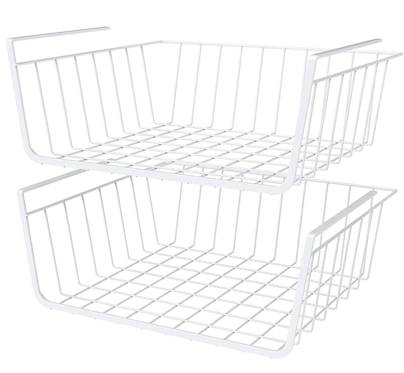 2 Pack Under Shelf Hanging Baskets - Space Saving Storage Organizer for Kitchen, Pantry, Office, Bookshelf, Closet & Bathroom - Perfect for Spices, Books, Toiletries & Small Items