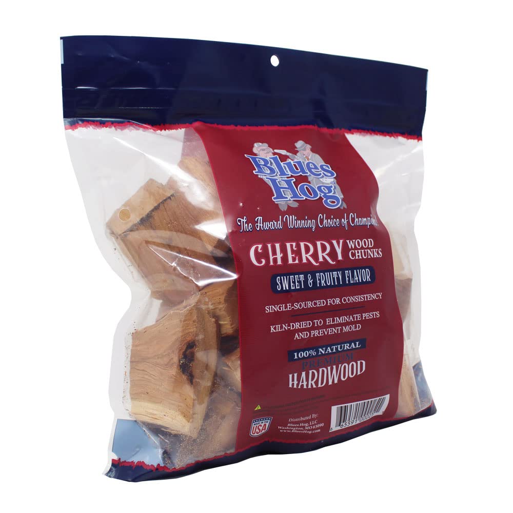 Premium Cherry Wood Chunks for Smoking - Blues Hog 300 Cu. in. BBQ Wood Chips - Perfect for Grilling, Smoking Meats & Enhancing Flavor in Pellet Smokers, Charcoal Grills & Outdoor Cooking