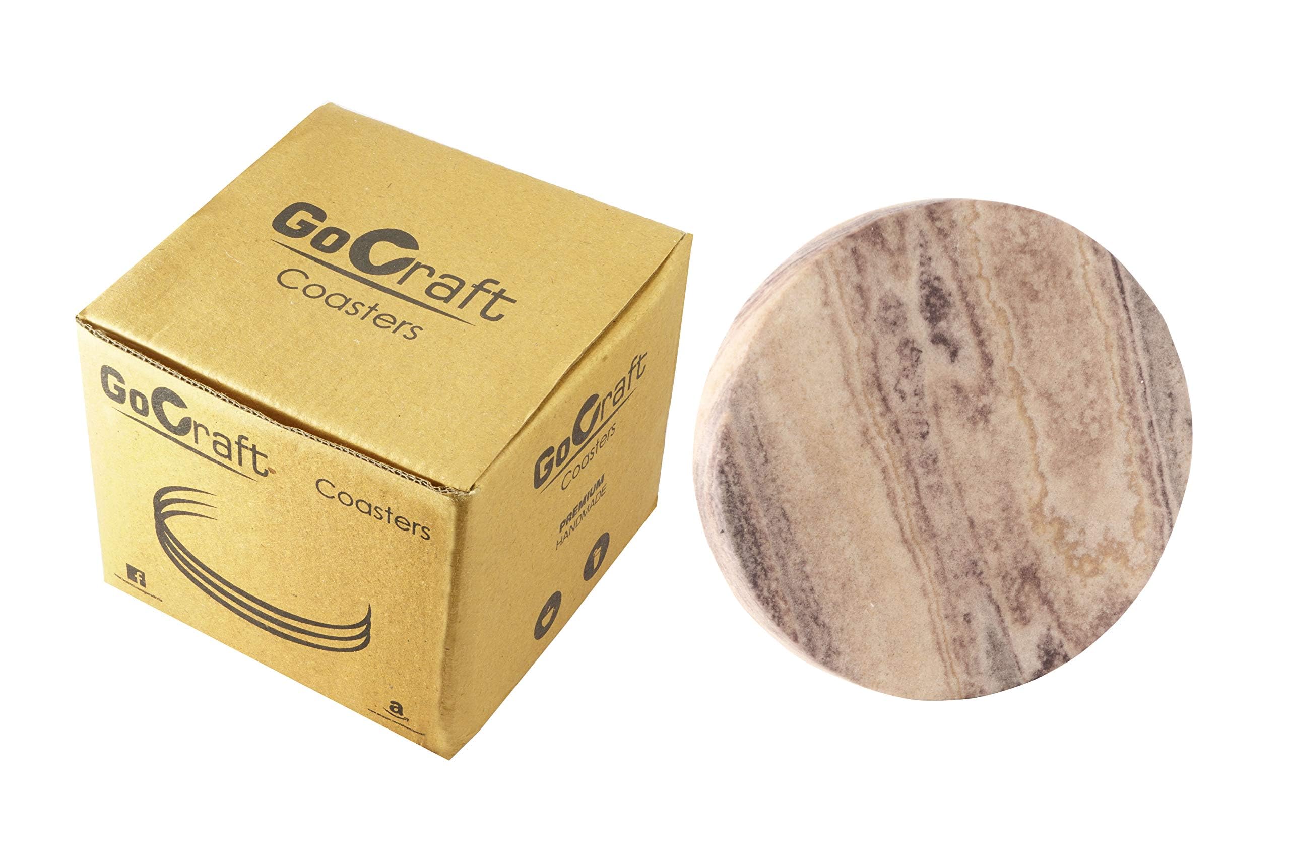 GoCraft Natural Yellow Sandstone Drink Coasters Set of 6 | Absorbent Round Coasters for Wine Glasses, Beverages & Barware | Perfect for Home, Office & Restaurant Use