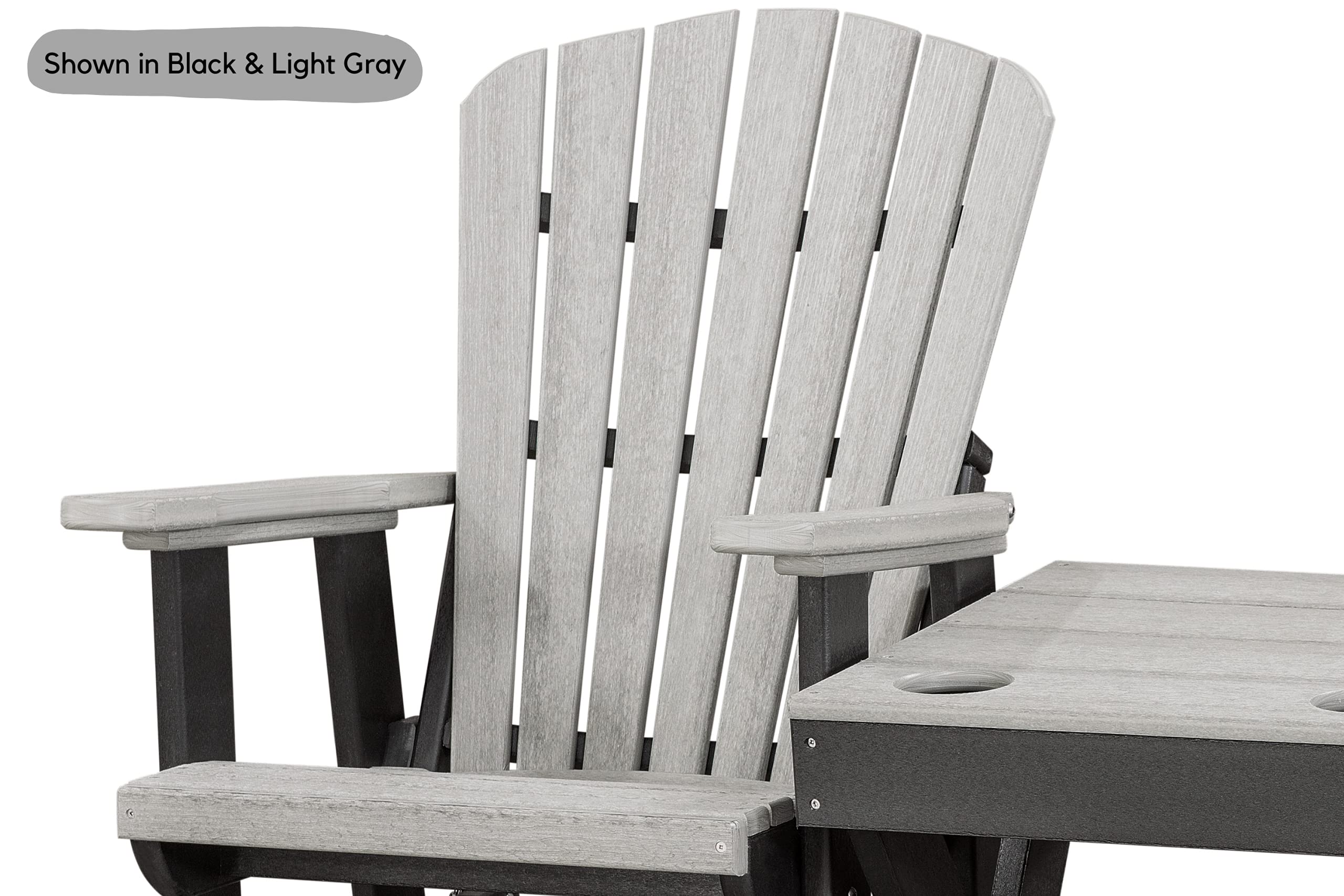 Double Poly Adirondack Glider Patio Chairs with Center Table - Slat Fan Back Design in White & Cedar - Perfect for Outdoor Relaxation, Garden, Deck, and Poolside Lounging