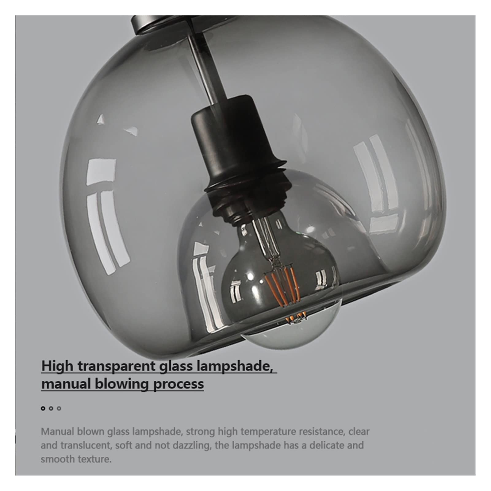Modern LED Chandelier - Minimalist Glass Bubble Pendant Light with 1/2/3 Heads in Black/Smoke Grey for Dining Room, Living Room, Bedroom, Bar | Energy-Efficient Hanging Lamp for Home & Office Decor