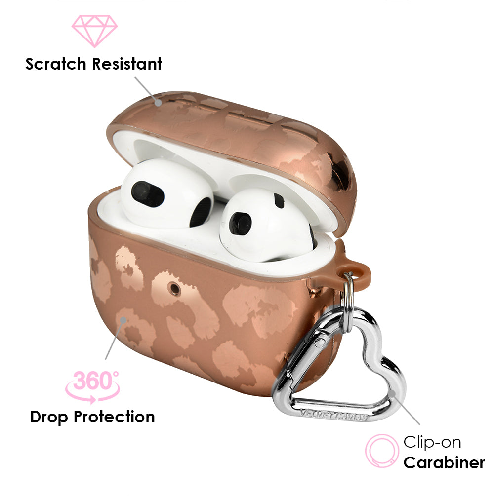 Stylish Bronze Chrome Leopard Print AirPod Case - Trendy Protective Cover for AirPods 1/2/3/Pro - Perfect for Gym, Travel & Everyday Use