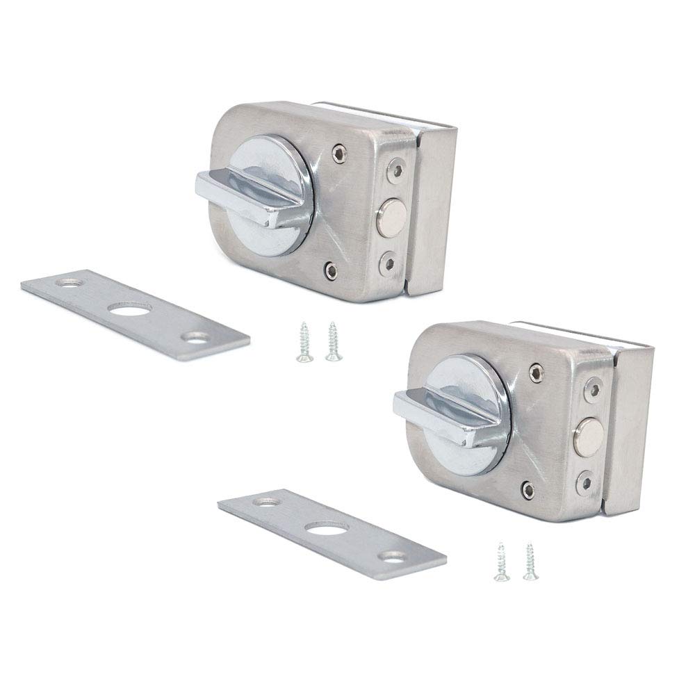 2 Pack NUZAMAS 304 Stainless Steel Glass Door Locks - Floor Latch Lock & Bolt Ground Lock for Bathroom, Toilet & Shop Frameless Glass Doors (Square Design) - Secure Privacy for Home, Office & Commercial Spaces