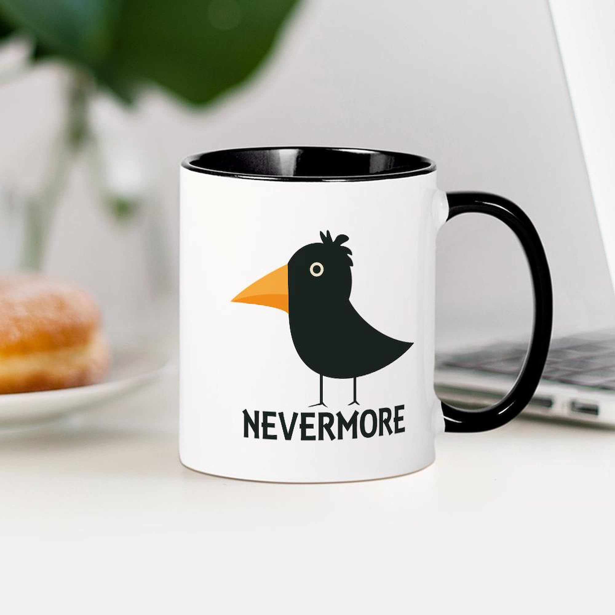 Nevermore Raven Mug - 11 oz (325 ml) Ceramic Coffee Cup with Edgar Allan Poe Design - Perfect for Tea, Hot Chocolate & Office Use