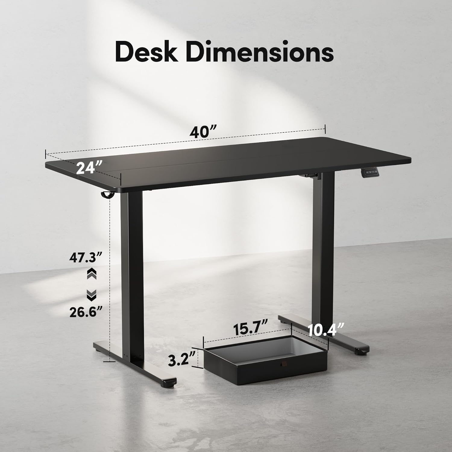 BANTI 40x24 Inches Electric Standing Desk with Drawer - Adjustable Height Sit Stand Desk for Home Office, Ergonomic Computer Desk (Black) | Perfect for Remote Work, Gaming & Small Spaces