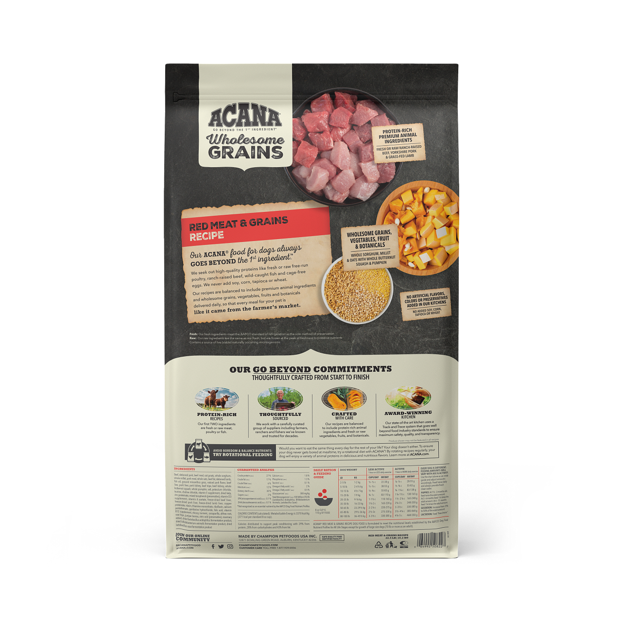 Acana Wholesome Grains Dry Dog Food with Red Meat - High Protein Grain-Inclusive Kibble for Adult Dogs - Perfect for Active Pets & Daily Nutrition