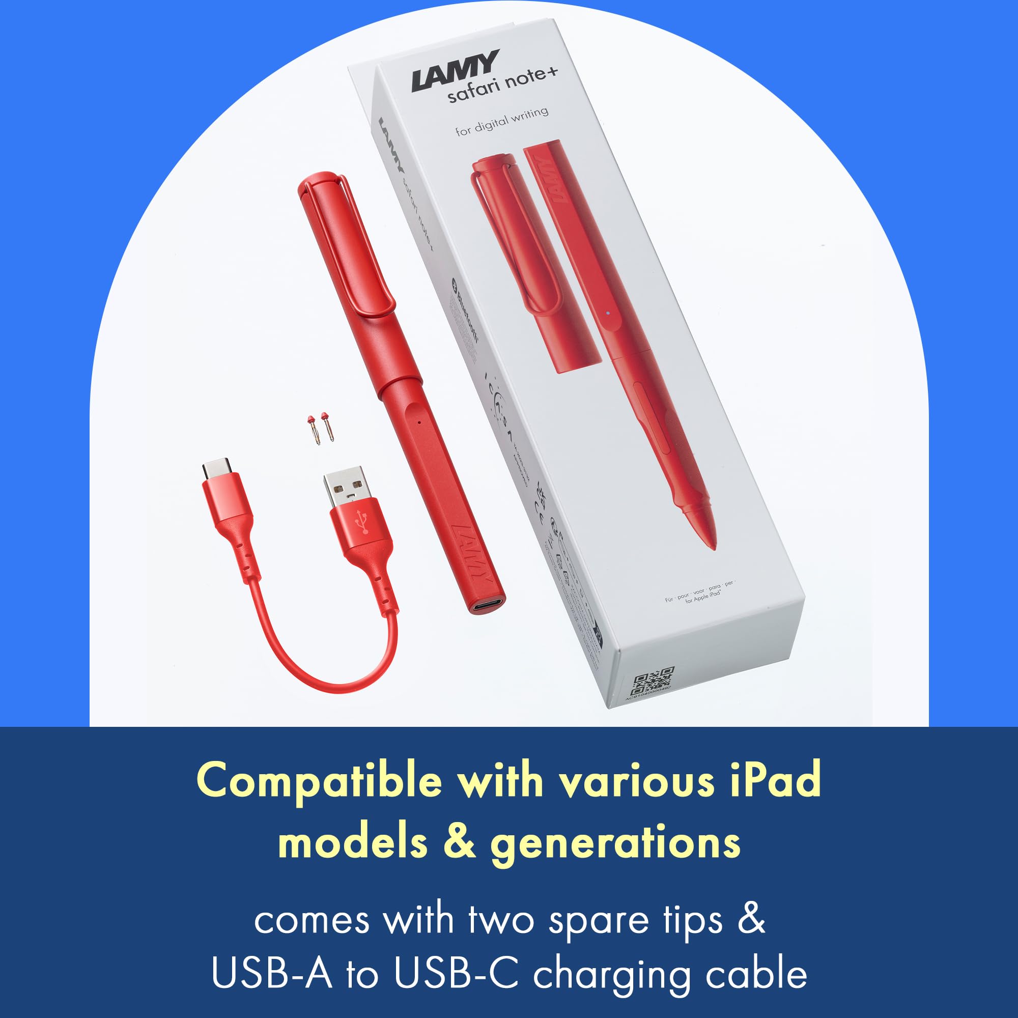 LAMY Safari Note+ Red Stylus Pen for iPad - Palm Rejection, Tilt Sensitivity & Ergonomic Grip - Compatible with All iPad Models (10+ Hours Battery Life) - Perfect for Drawing, Note-Taking & Digital Art