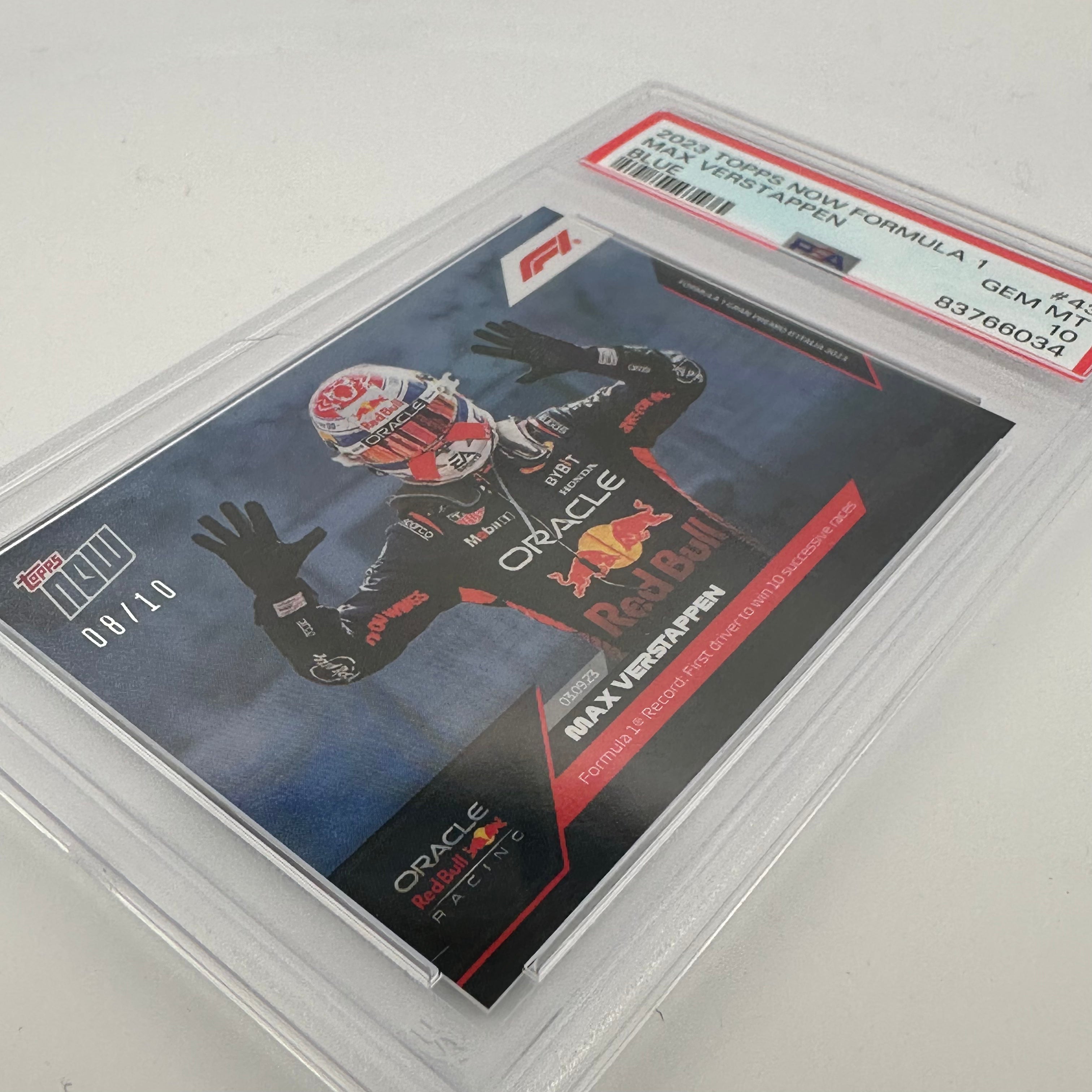 PSA 10 Graded 2008 Max Verstappen #43 Blue Parallel 2023 Topps Now Formula 1 Racing Card - Perfect for F1 Collectors and Sports Memorabilia Displays