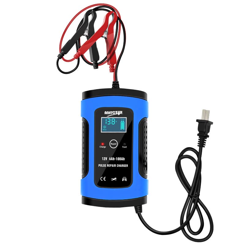 OBEST 12V Smart Car Battery Charger with Temperature Compensation - Trickle Charger, Pulse Repair & Maintainer for Car, Motorcycle, RV, SUV, Lawn Mower - Short Circuit Protection, Silent & Safe - Perfect for Winter Storage, Seasonal Vehicles & Long-Term Battery Maintenance