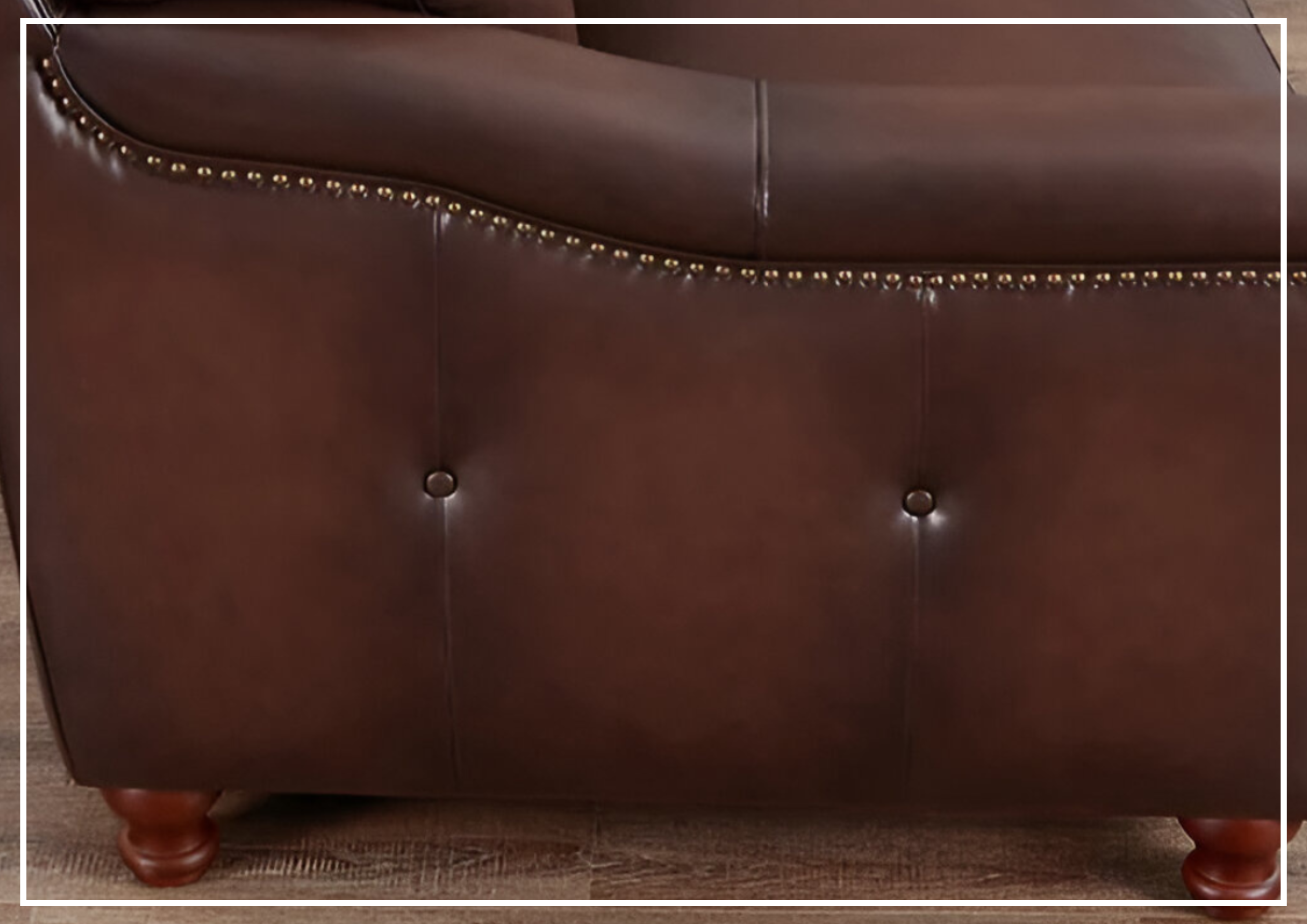 Hydeline Belfast Brown Premium Leather 3-Seater Sofa with Nailhead Trim - Luxurious Living Room Furniture for Home & Office Decor