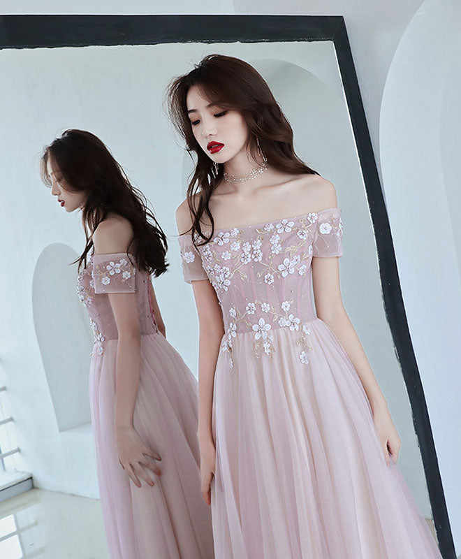 Elegant Pink Tulle Lace Long Prom Dress for Women - Romantic Ball Gown & Bridesmaid Dress - Perfect for Prom Night, Wedding Party & Formal Events