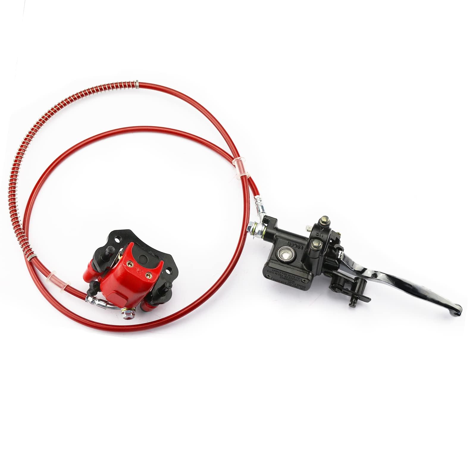 PRO BAT Hydraulic Disc Brake Caliper System - Front & Rear ATV Hand Brake Master Cylinder with Brake Pads for 50cc-125cc Quad Bikes, Dirt Bikes & Buggy (Red) - Perfect for Off-Roading, Trail Riding & Adventure Sports