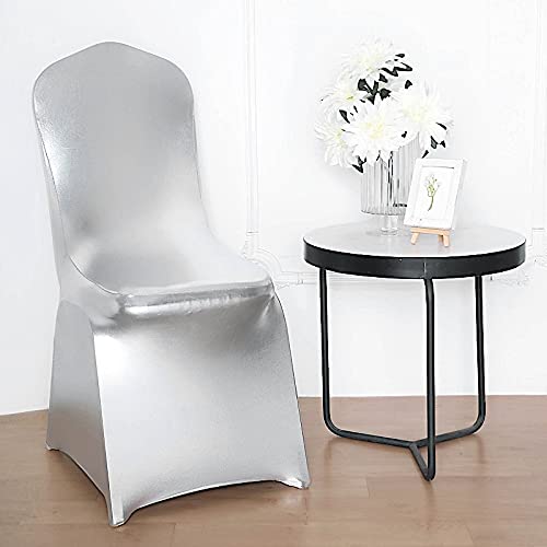 25-Pack Silver Metallic Banquet Chair Covers - Stretchable Spandex Lame Slipcovers for Wedding, Party & Reception Decor - Elegant Event Seating Covers for Chairs 24