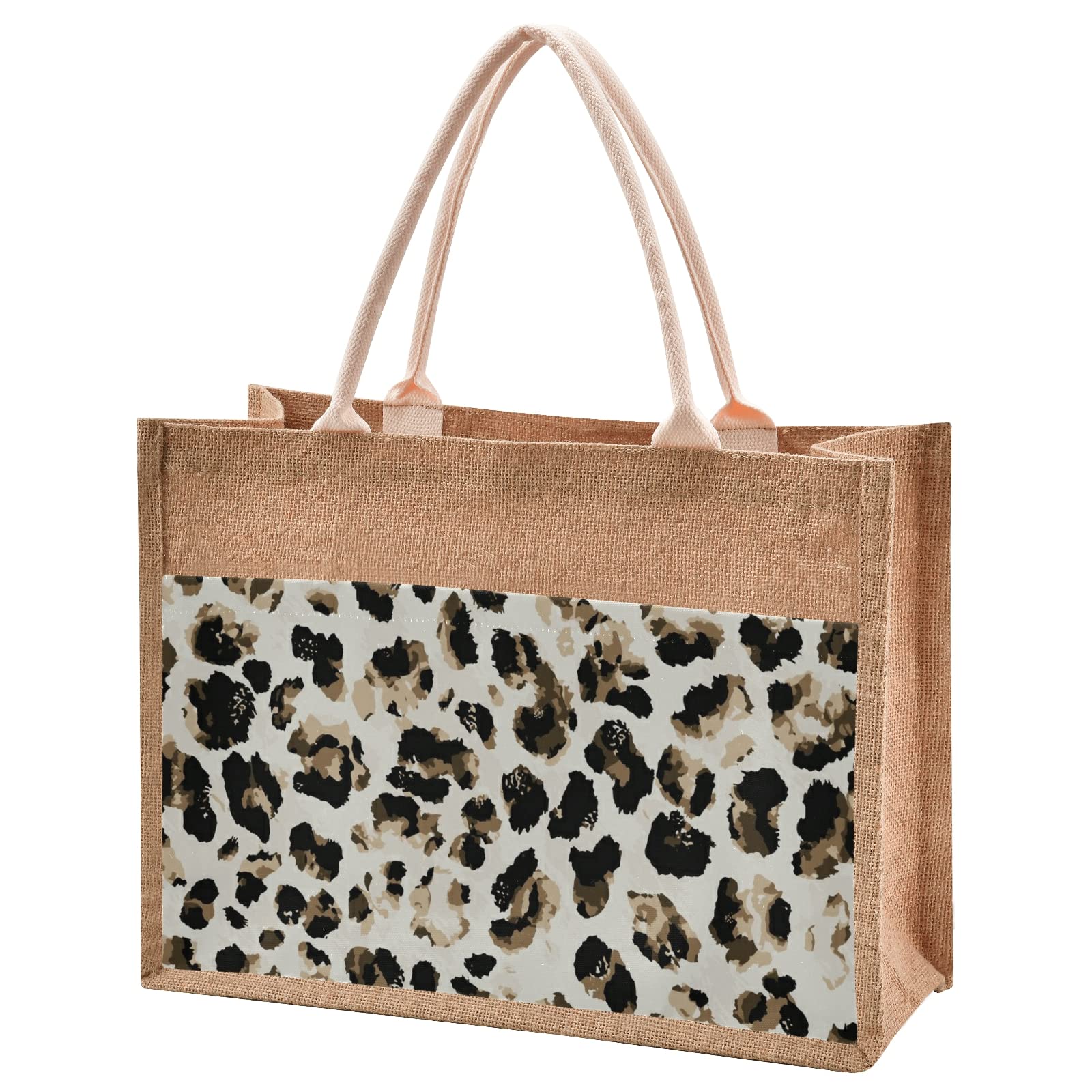 Sinestour Leopard Print Jute Tote Bag with Handle - Eco-Friendly Reusable Grocery Bags for Women | Perfect for Shopping, Beach & Farmers Market